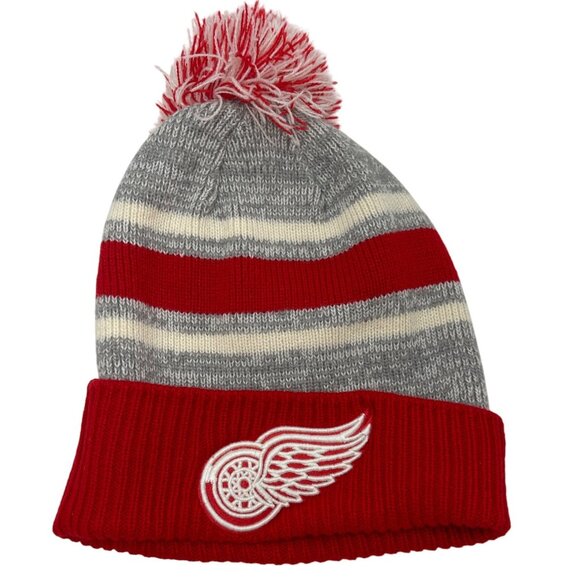 Detroit Red Wings Fanatics Striped Knit Beanie With Pom pre owned - Picture 1 of 7